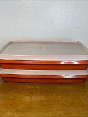 Tupperware Deli Keeper 816-11 & 816-13 With Lid Burnt Orange Paprika, Set Of 2